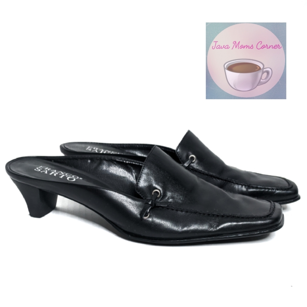 Franco Sarto Mule Loafer Black Leather Chunky Heel